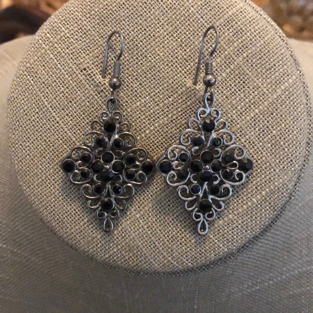 Silver & Black Crystal Swirl Earrings